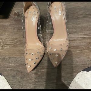 New unworn mix 6.5 high heel clear rhinestone studded stiletto with silver